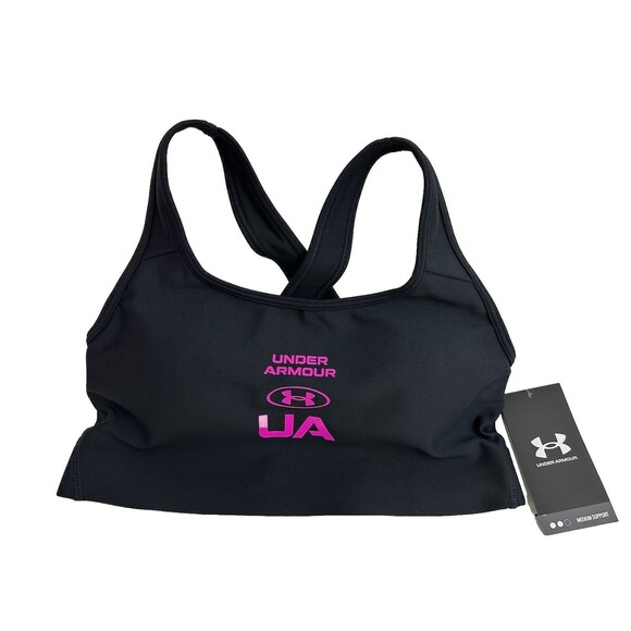 Women's Under Armour UA Crossback Graphic Black Medium Impact Sports Bra Sz L NW - Picture 4 of 12